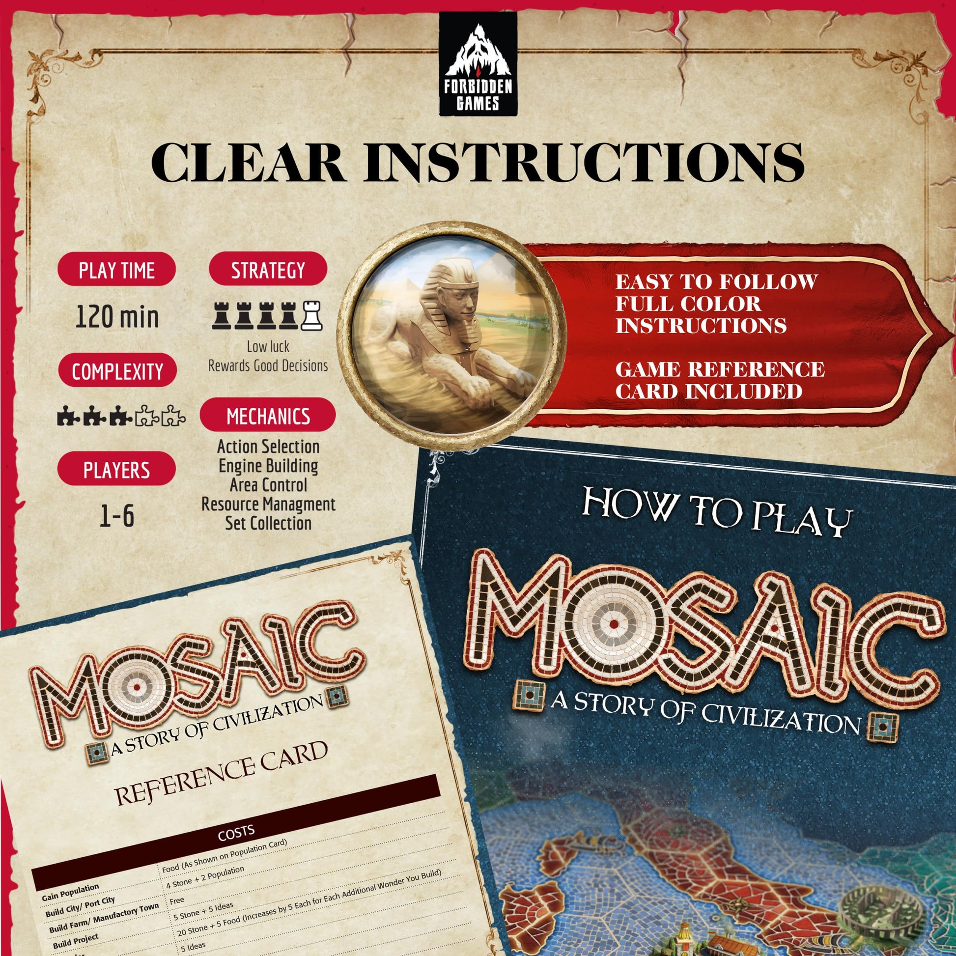 Mosaic: A Story of Civilization - Strategy Board Game for Adults and Family | Fast, Fun, Action-Selection and Area Control Game | 1-6 Players | Ages