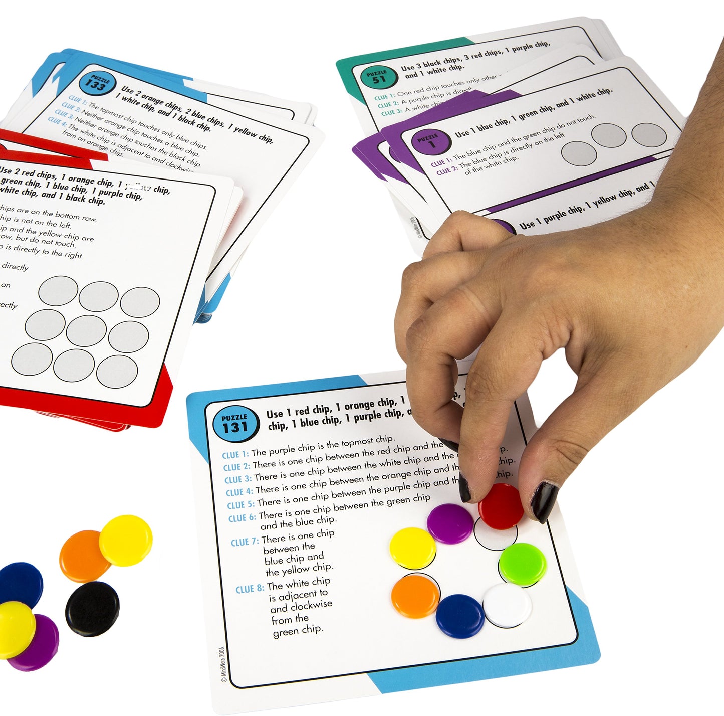 MindWare Logic Links Puzzle Games - Brain Teaser Puzzles for Kids and Brain Games for Adults - 166 Challenging Brain Puzzles, 32 Game Chips - Ages 6+