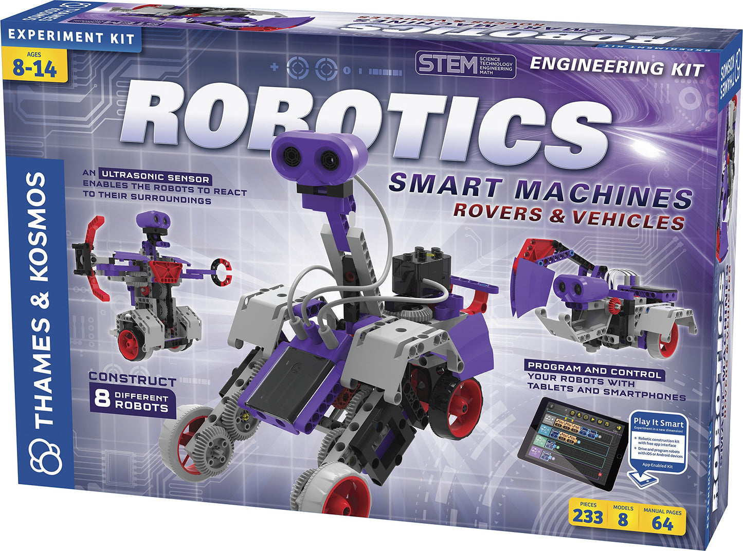 Thames & Kosmos | Robotics Smart Machines: Rovers & Vehicles | Kids 8+ | STEM Kit builds 8 Robots | Color Manual to help with assembly | Requires