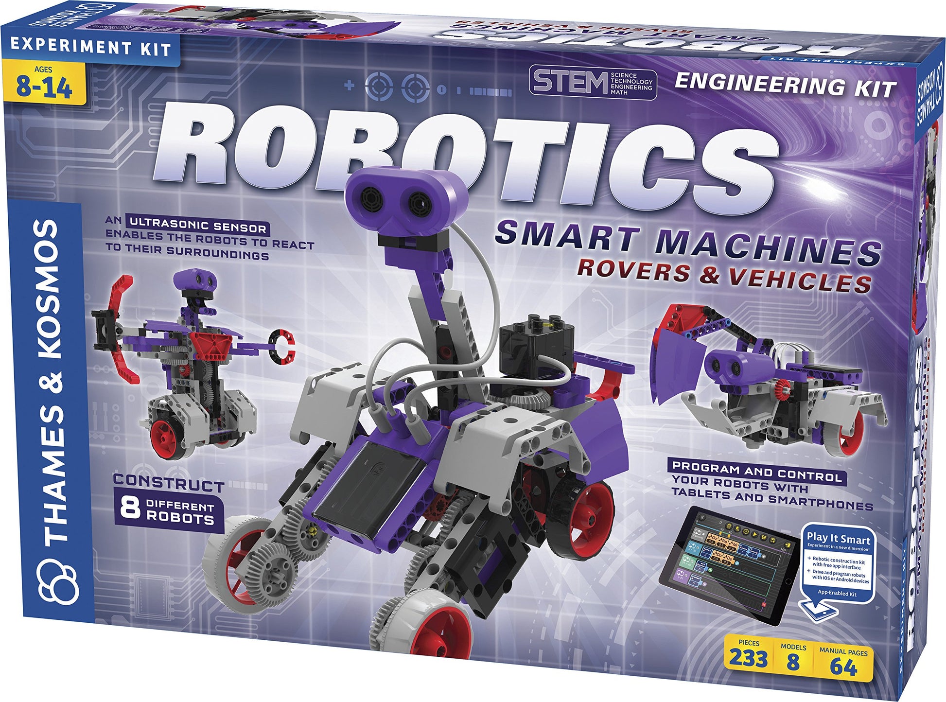 Thames & Kosmos | Robotics Smart Machines: Rovers & Vehicles | Kids 8+ | STEM Kit builds 8 Robots | Color Manual to help with assembly | Requires