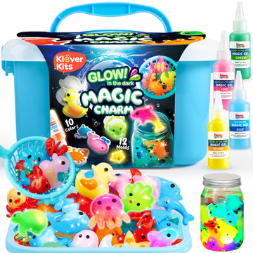 Klever Kits Glow-in-The-Dark Water Gel Kit, Magic Fairy Water Pets Toy Kit with 10 Gels(7 Glow-in-The-Dark Gels), 12 Molds, Preserving Bottle, DIY