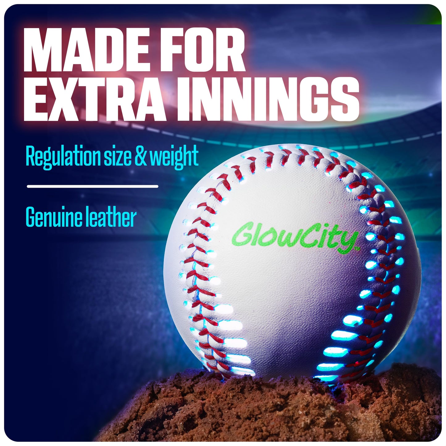 GlowCity Premium Leather LED Rechargeable Light-Up Baseball - Illuminate the Game - Nighttime Fun and Play - Sports Stuff & Gadgets for Kids Age 8