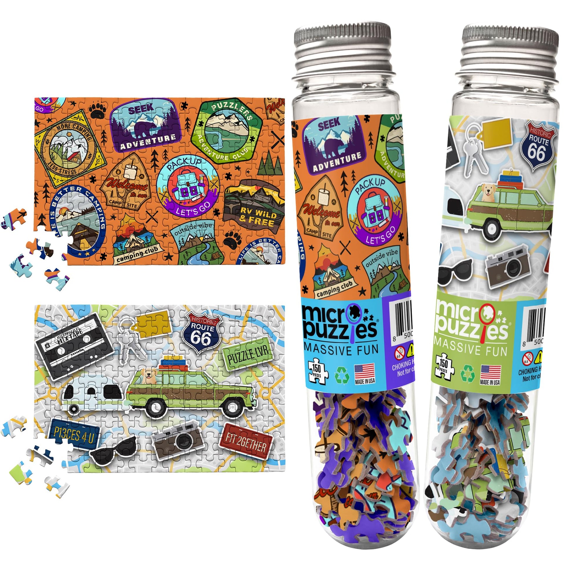 MicroPuzzles “Road Trip” Mini Jigsaw Puzzle 2-Pack - 150-Piece Adventure Travel 4×6 in Puzzle Gift | Made in USA | Small Business