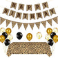 Leopard Party Decorations Cheetah Happy Birthday Banner Cheetah Theme Balloons Leopard Print Tablecloth for Safari Wild Birthday Party Supplies (Gold