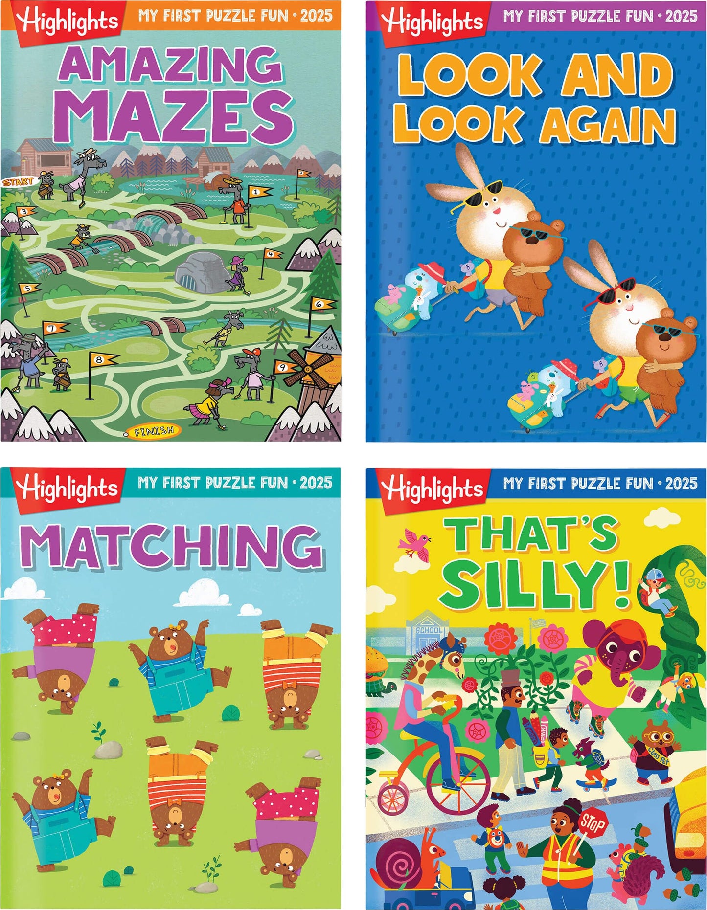 Highlights My First Puzzle Fun 2025 Puzzle Books for Kids Ages 3-6, 4-Book Set of Matching, Mazes, Spot-The-Differences, and More Travel-Friendly