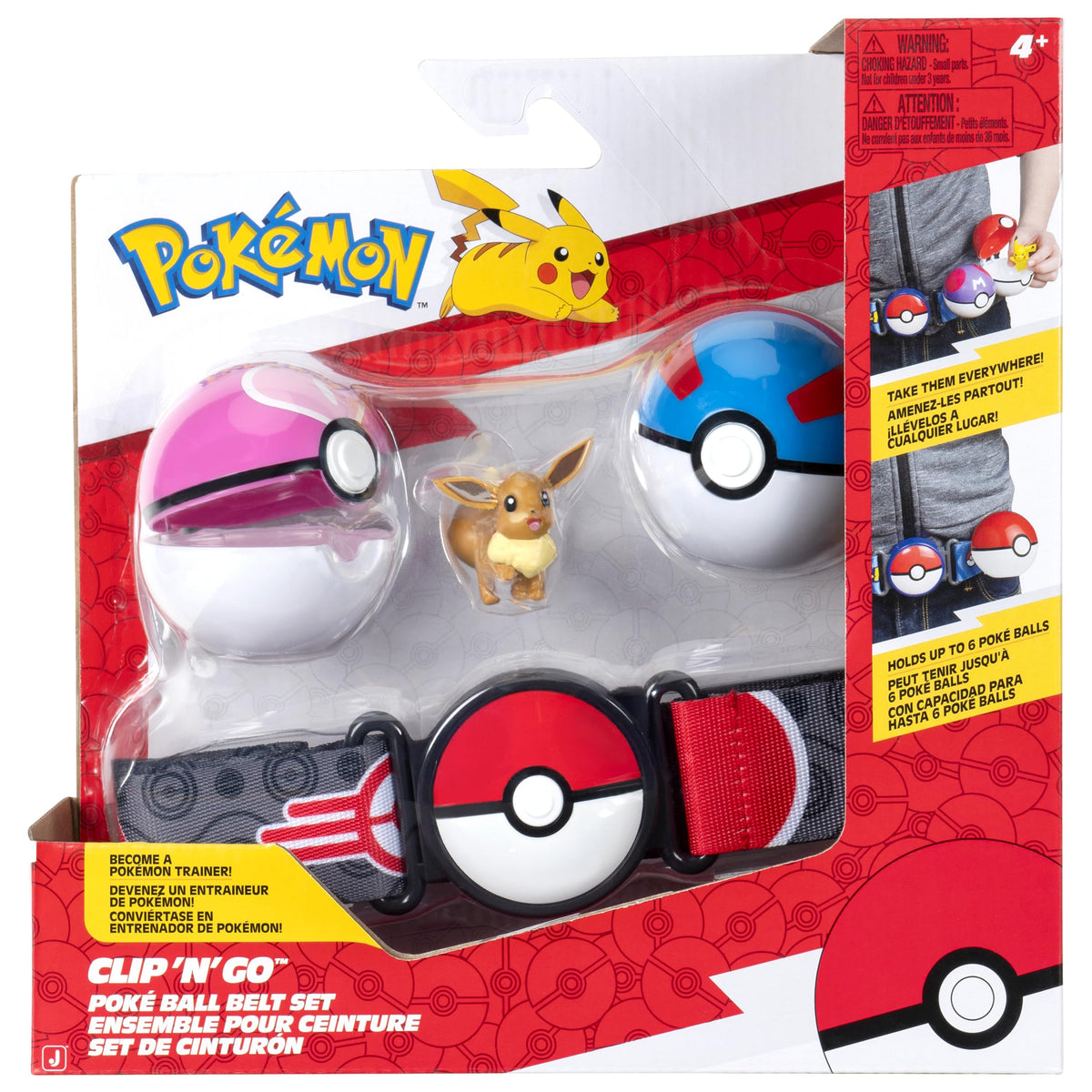 Pokémon Eevee Clip ‘N’ Go Belt Set - 2-Inch Eevee Battle Figure with Great Ball, Love Ball, and Themed Belt