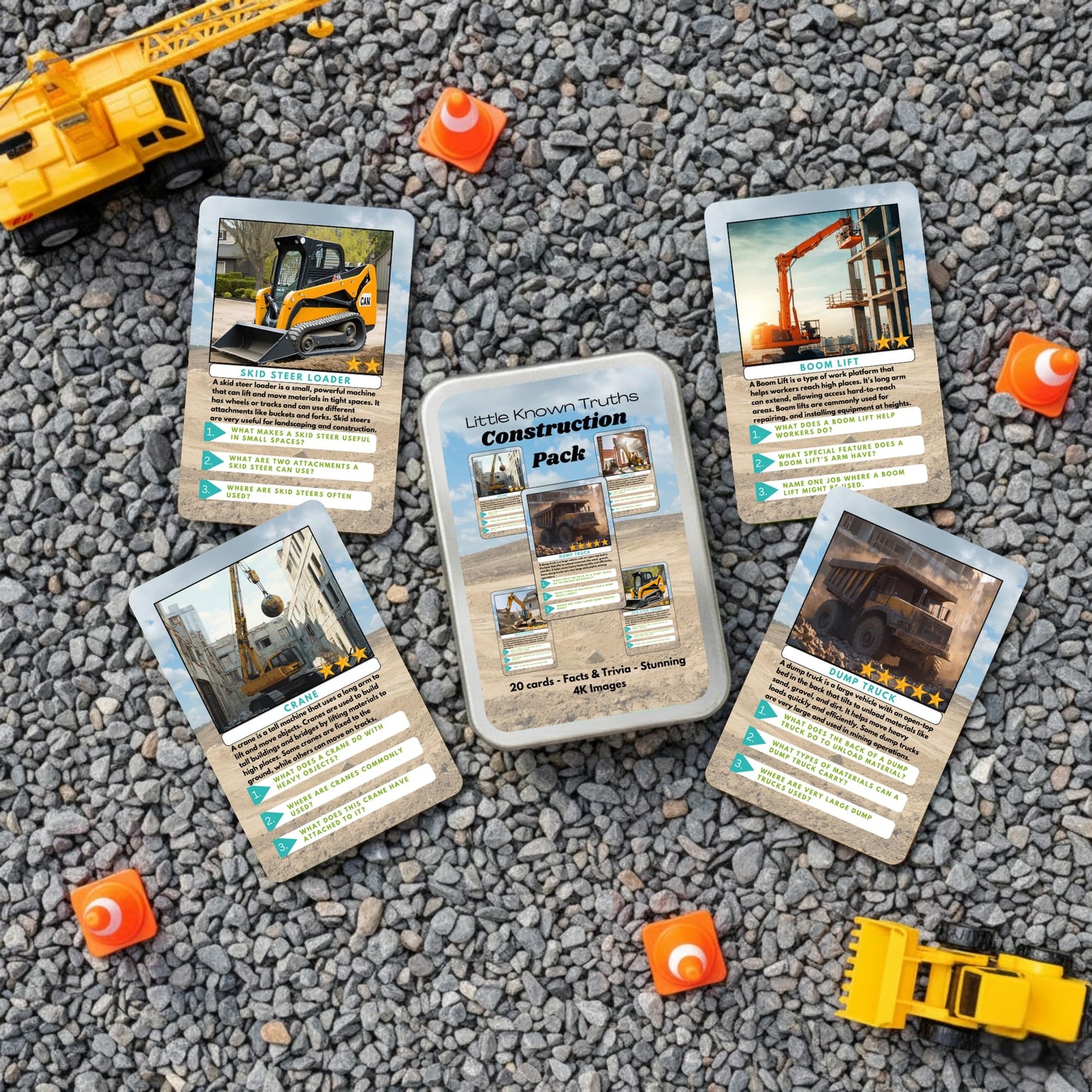 Little Known Truths Construction Vehicle Trivia Flash Cards for Kids Ages 3+ | Educational Learning Cards with Trucks & Machines, STEM Fact Cards in