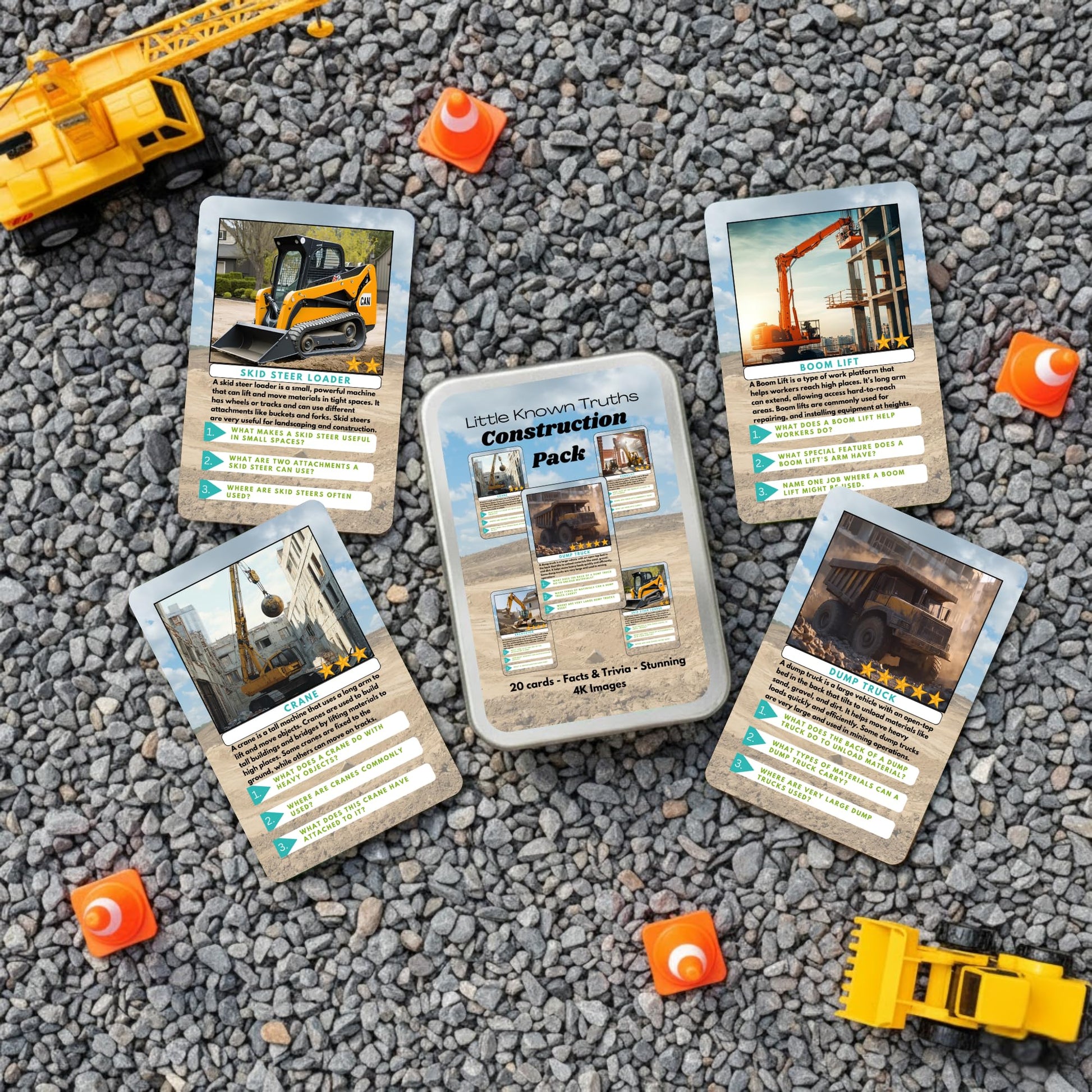 Little Known Truths Construction Vehicle Trivia Flash Cards for Kids Ages 3+ | Educational Learning Cards with Trucks & Machines, STEM Fact Cards in