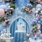 EONNCNT Castle Cake Topper - Light Blue Glitter Castle Theme Birthday Cake Decorating Supplies, Princess Prince Baby Shower Birthday Party Supplies