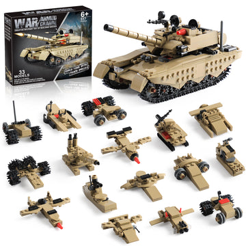 Army Tank Building Blocks Set Compatible with Lego, 517-Piece Military Toy for Kids, Build 1 Tank or 16 Mini Models, Birthday Gift Idea for Boys