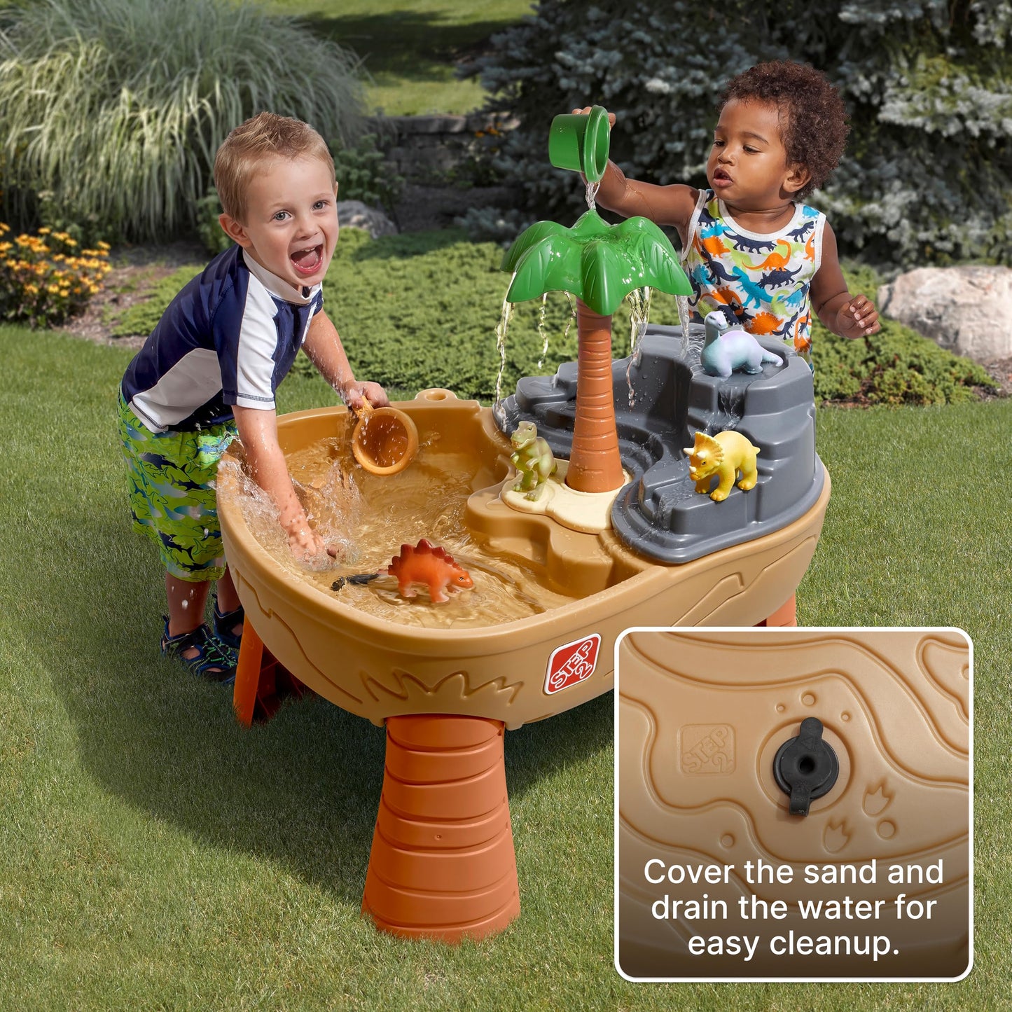 Step2 Dino Dig Sand and WaterTable, Kids Activity Sensory Playset, Summer Outdoor Toys, 7 Piece Water Toy Accessories, For Toddlers 2-5 Years Old