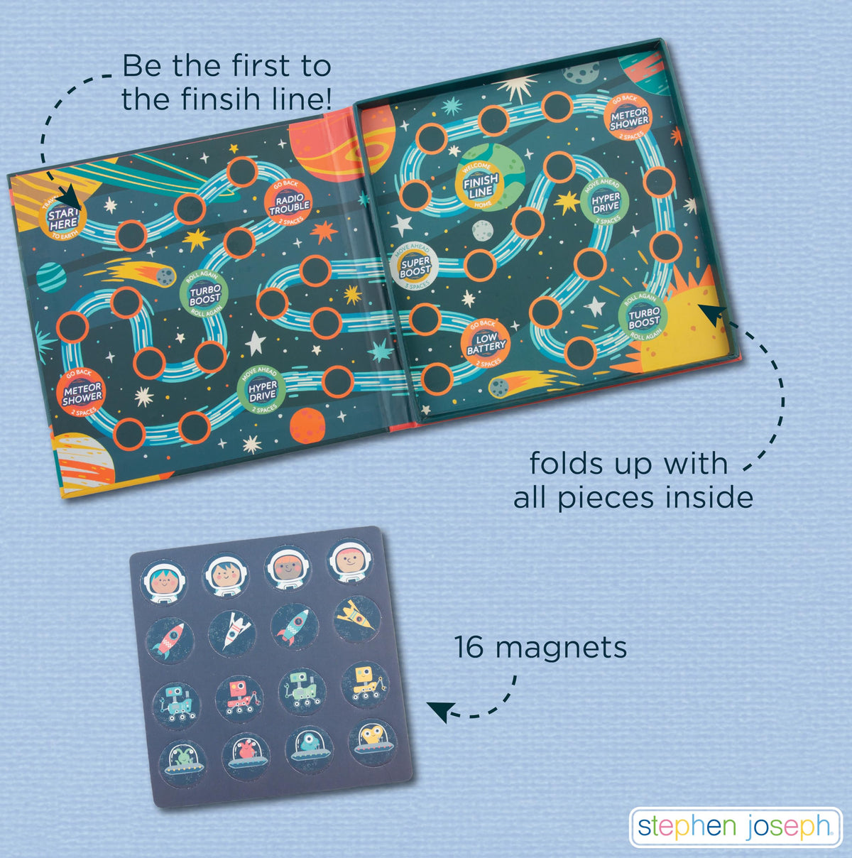 Stephen Joseph Magnetic Racing Game for Kids, Space 2-4 Player Game