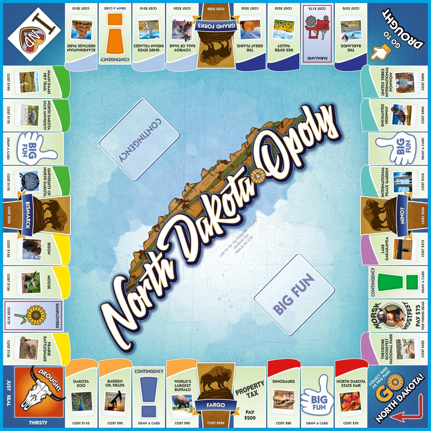 Late for the Sky North Dakota-Opoly Family Board Game - State-Themed Strategy Fun with Badlands, Bakken Oil Field, Red River Valley, Ages 8+, 2-6