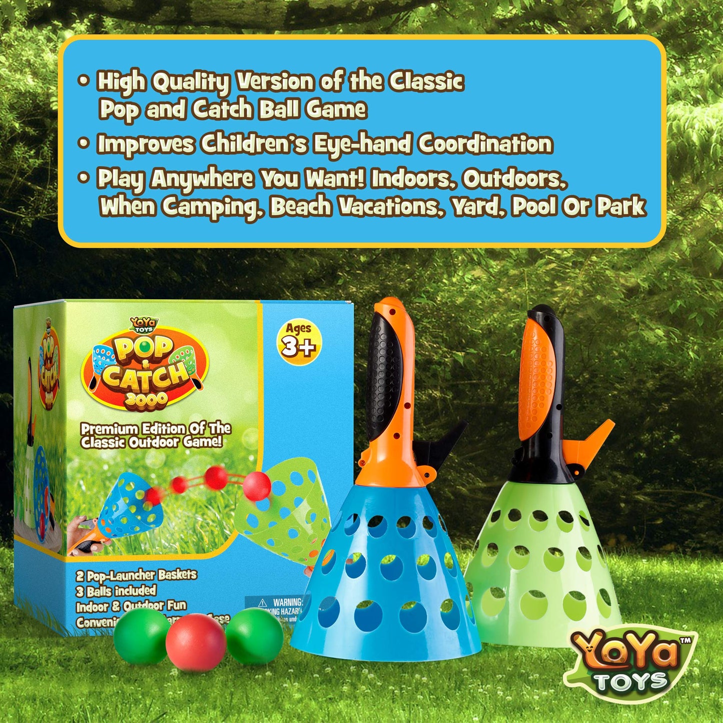 YoYa Toys Pop and Catch Ball Game - Indoor Outdoor Kids Play Activities, Pop-Pass-Catch Games for Camping, Beach Sport, Backyard, Pool - 2 Launcher