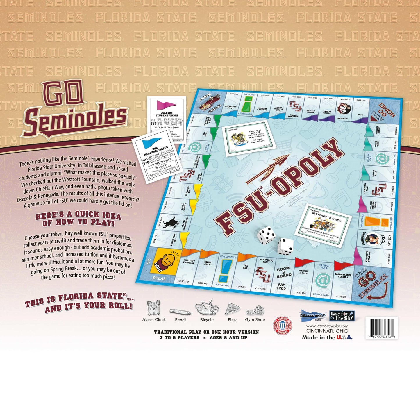 Late for The Sky FSU-Opoly Florida State University Board Game, Family Strategy Game for 2-6 Players, Ages 8+, Campus Properties, Traditional or Fast