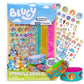 Bluey Sparkle Bracelet Making Kit, 4 Reversible Bracelets with Easy Closure, 100+ Traditional and Puffy Resin Stickers, DIY Bluey Jewelry, Arts