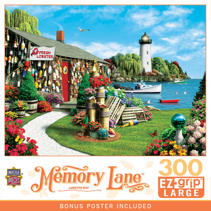 MasterPieces 300 Piece EZ Grip Jigsaw Puzzle - Lobster Bay Seaside Lighthouse and Boat - 18"x24"