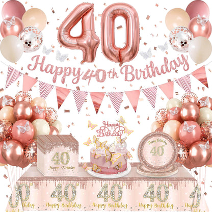 41Pcs Rose Gold 40th Birthday Plates and Napkins for Women,40thBirthday Tableware Set, 40th Birthday Decorations for Women Incl. 20 Plates 20 Napkins