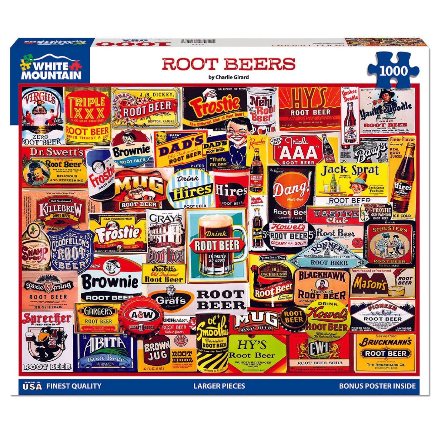 White Mountain 1000 Piece Jigsaw Puzzle Nostalgic Drink Collage Puzzles with Large Pieces, Gift for Adults and Family 24"x30" - Root Beers