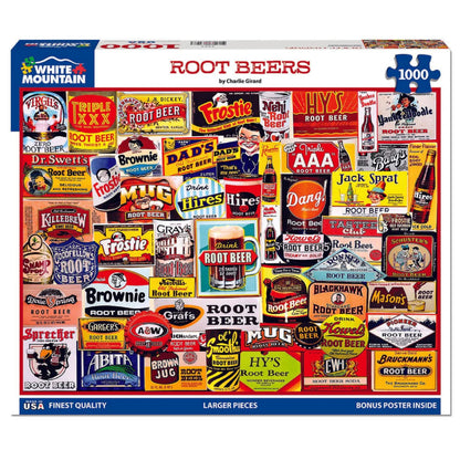White Mountain 1000 Piece Jigsaw Puzzle Nostalgic Drink Collage Puzzles with Large Pieces, Gift for Adults and Family 24"x30" - Root Beers