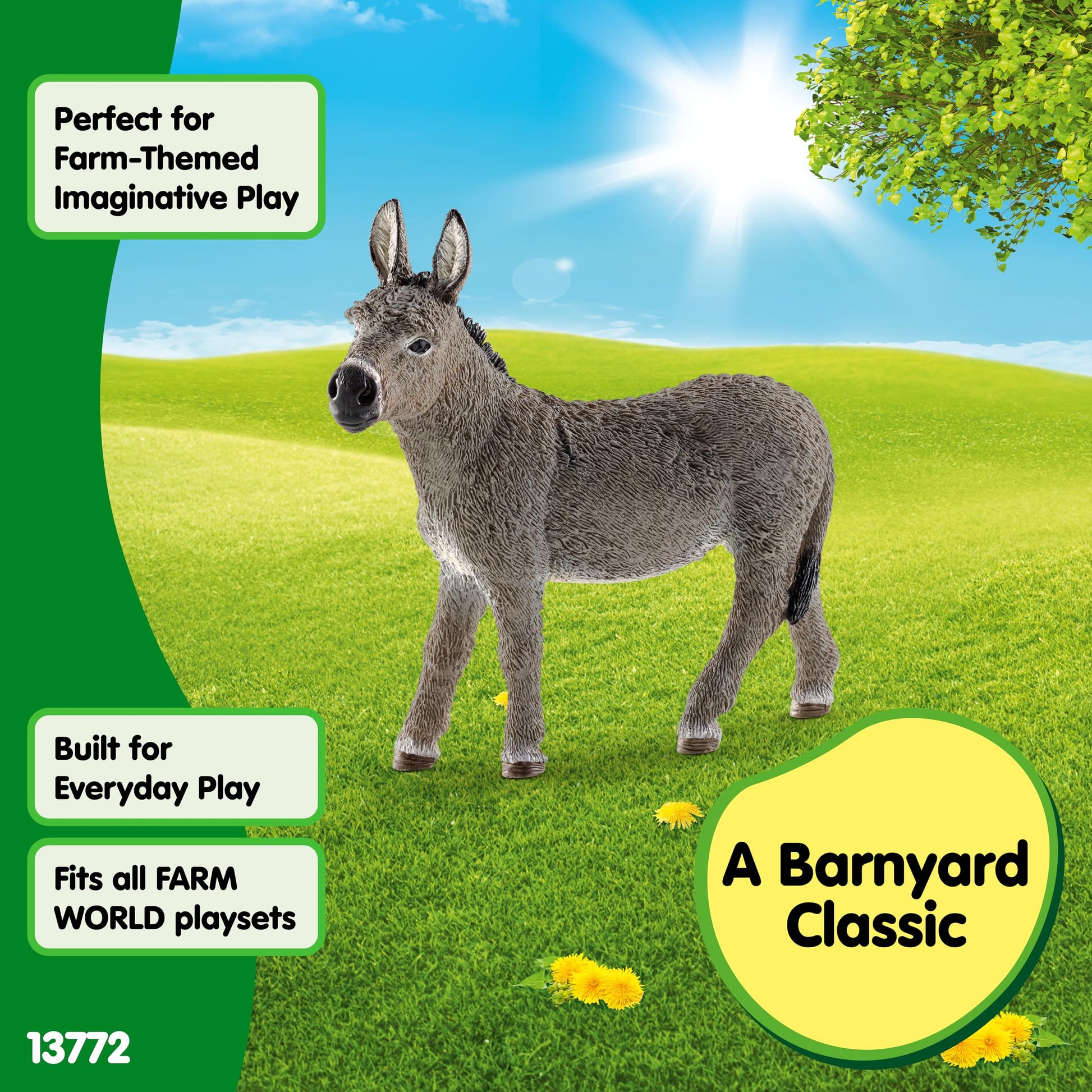 Schleich Farm World Realistic Donkey Animal Figurine - Highly Detailed and Durable Farm Animal Toy, Fun and Educational Play for Boys and Girls, Gift