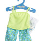 Fibre Craft The Springfield Collection Pajama Outfit, Green Top, Dot Pants, Slippers and Ribbon