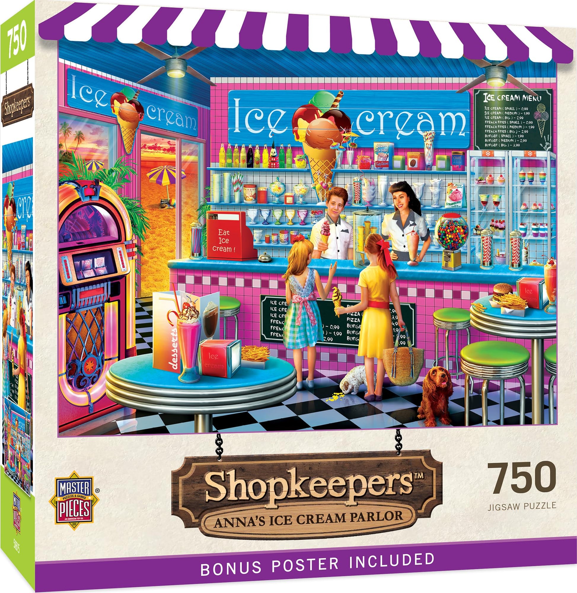 Masterpieces 750 Piece Jigsaw Puzzle for Adults and Family - Anna's Ice Cream Parlor - 18"x24"