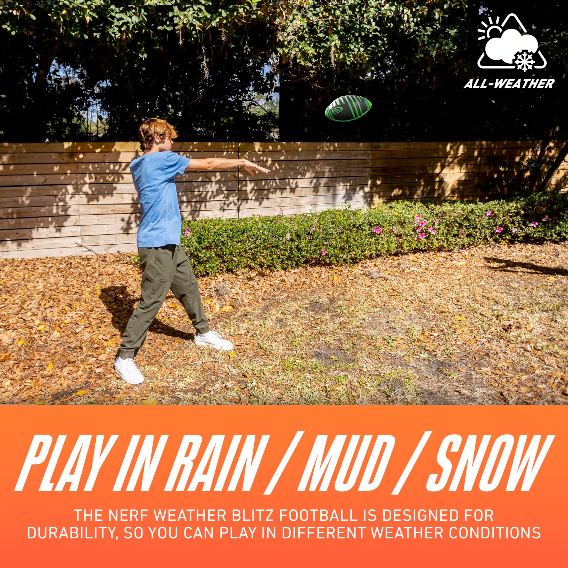 Nerf Weather Blitz Foam Football for All-Weather Play - Easy-to-Hold Grips - Great for Indoor and Outdoor Games - Green