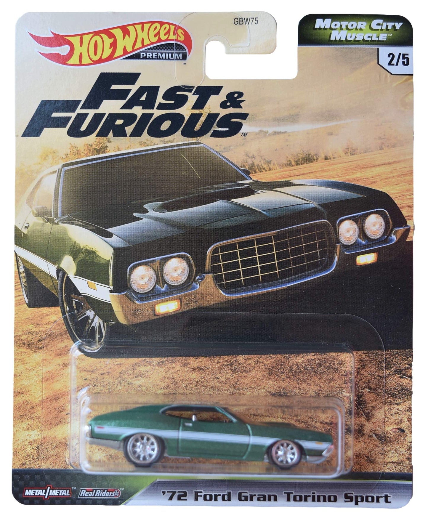 Hot Wheels '72 Ford Gran Torino Sport, [Green] Fast & Furious Motor City Muscle 2/5