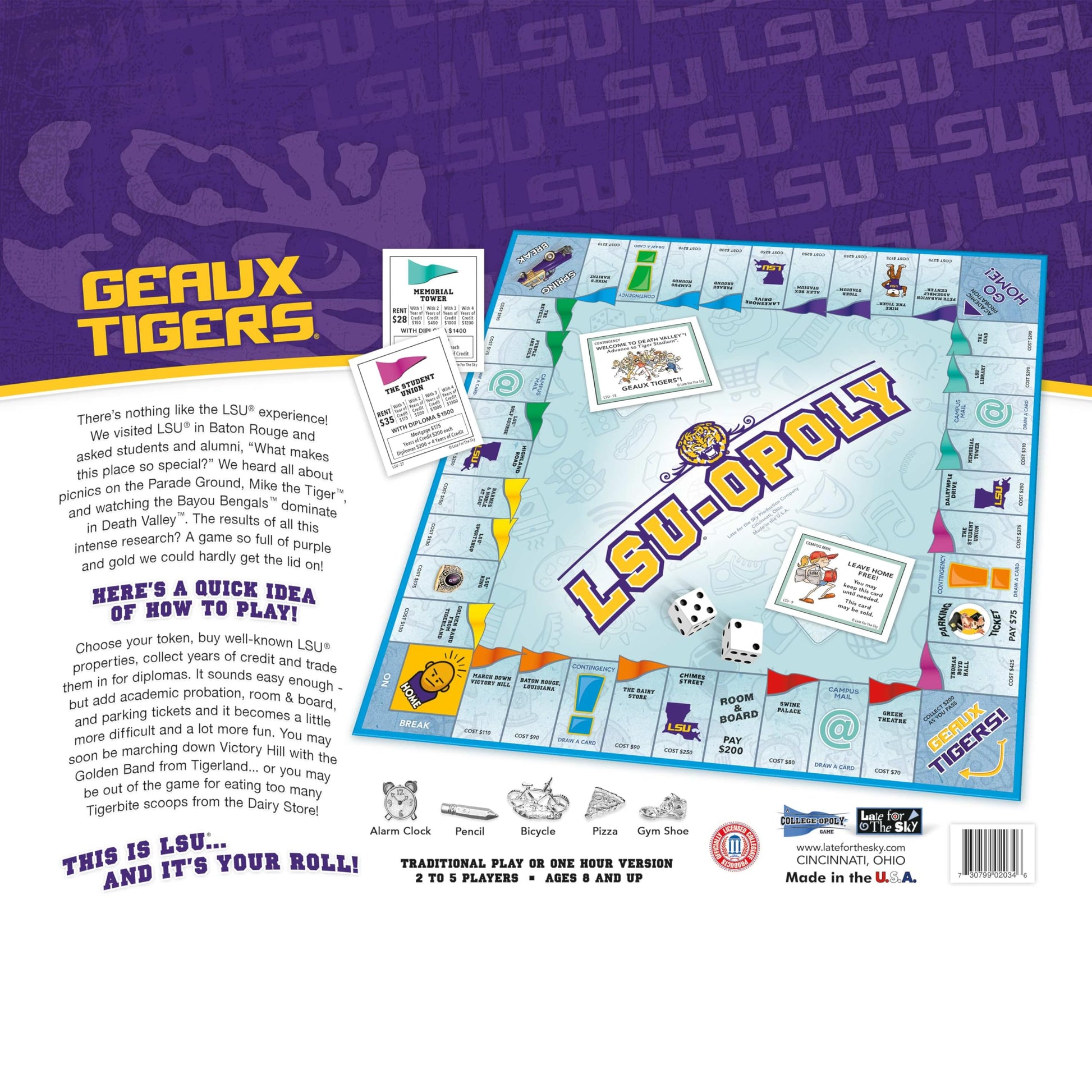 Late for the Sky LSUOPOLY Board Game - LSU Tigers Property Trading Family Game, Campus Edition for Alumni Students Fans, 2-6 Players, Ages 8+