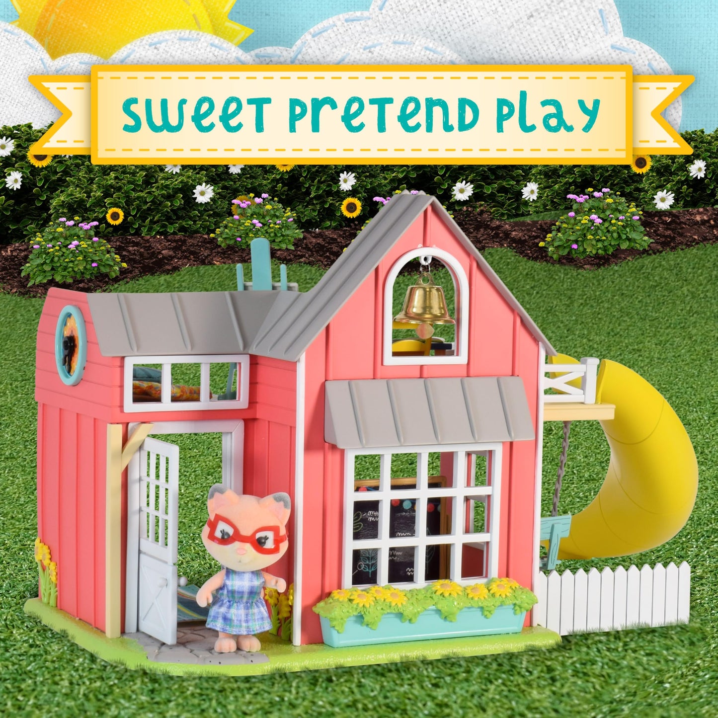 Honey Bee Acres Sunshine Meadow School Complete Set with Miniature Flocked Figure, 21 Pieces , Ages 3+