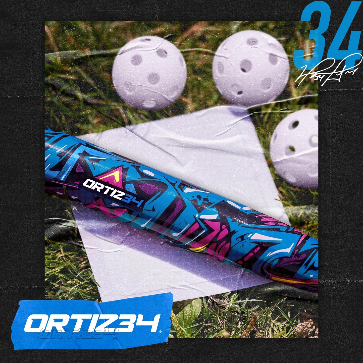 Ortiz34 Bat & Ball Set - Graffiti Plastic Bat & Ball Homerun Set- David Ortiz Backyard Baseball Set for Youth, Kids, Teenagers, Adults (Bat & Ball
