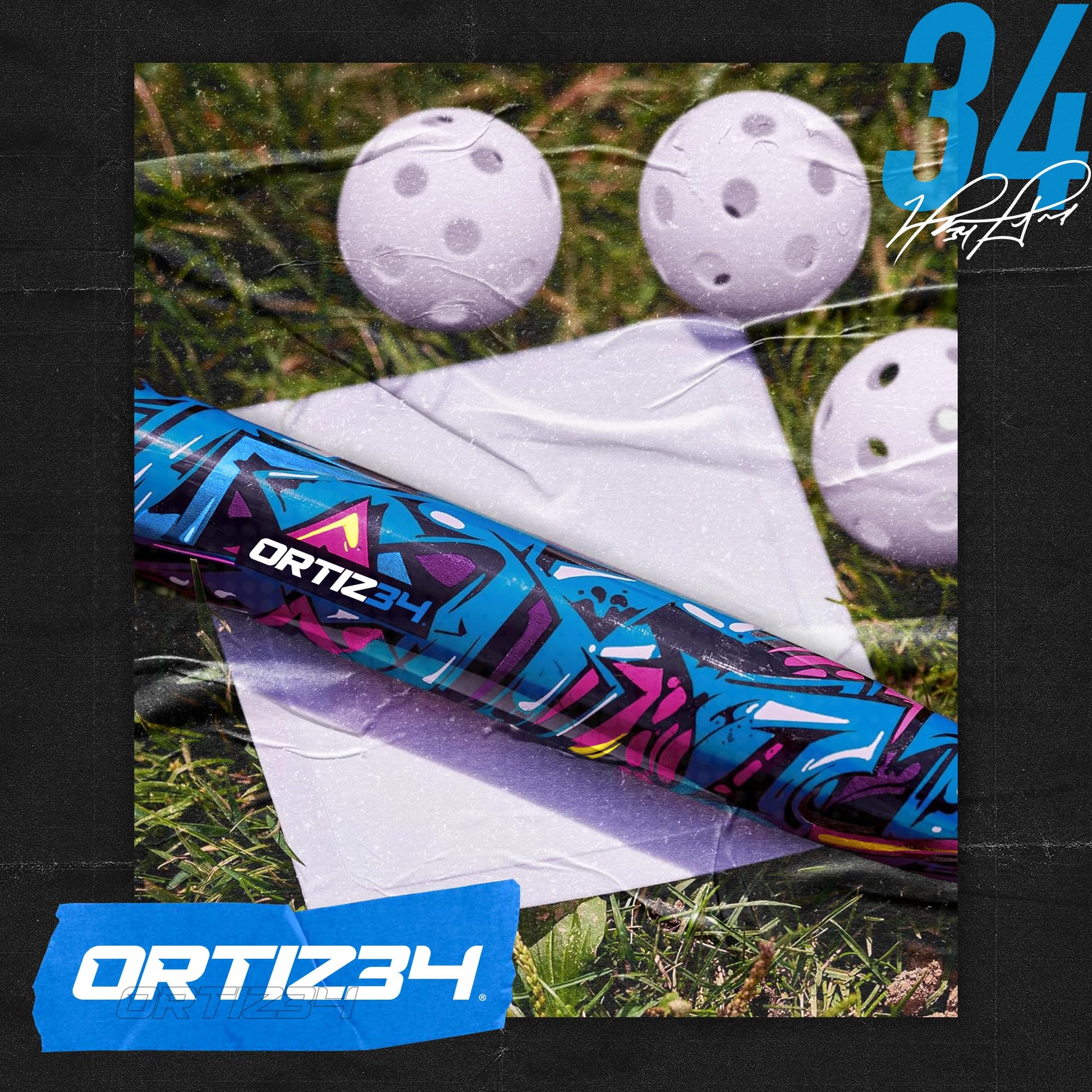 Ortiz34 Bat & Ball Set - Graffiti Plastic Bat & Ball Homerun Set- David Ortiz Backyard Baseball Set for Youth, Kids, Teenagers, Adults (Bat & Ball