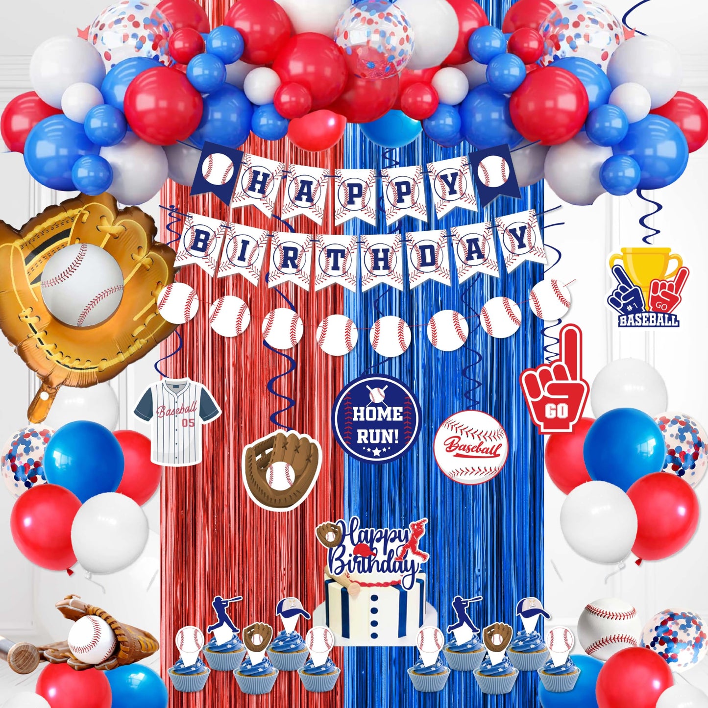 Baseball Party Decorations, Baseball Birthday Party Supplies Kit, Include Sport Themed Birthday banner, Foil Fringe,Hanging Swirls, Baseball Balloons