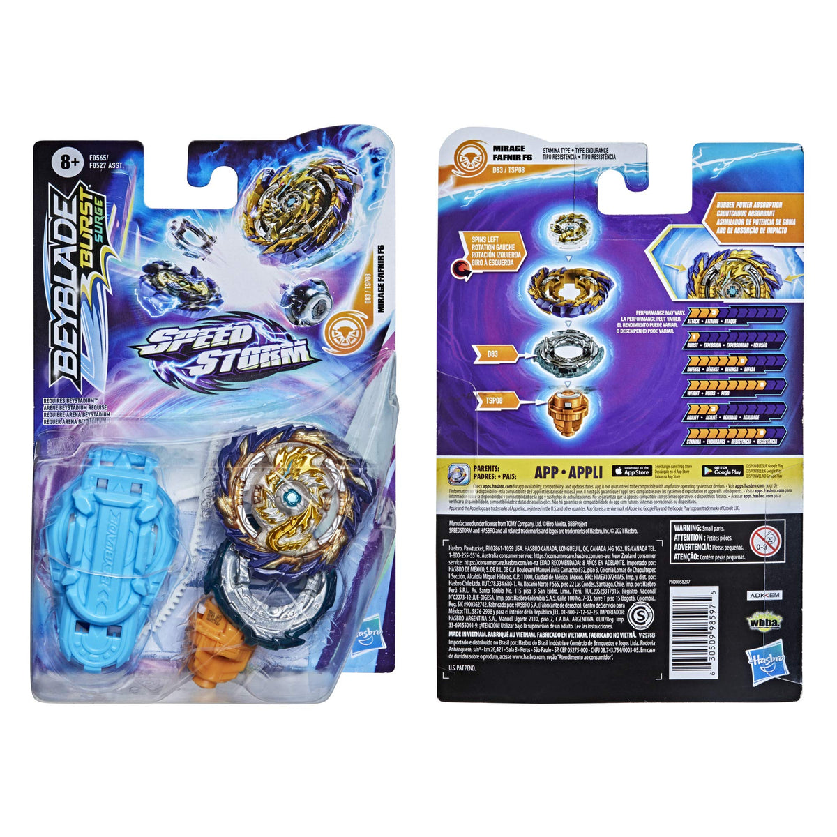 -Beyblade Burst Surge Speedstorm Mirage Fafnir F6 Spinning Top Starter Pack - Stamina Type Battling Game Top with Launcher, Toy for Kids