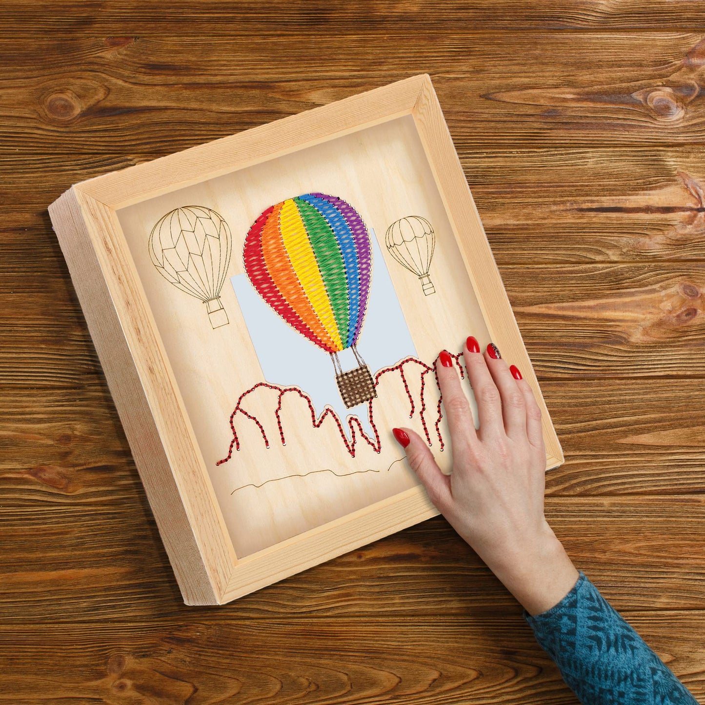 LEISURE ARTS Wood Stitched String Art Kit with Shadow Box Hot Air Balloon - Adult Or Kids Craft - Craft Kits for Teens String Art Kit for Adults 3D 3D