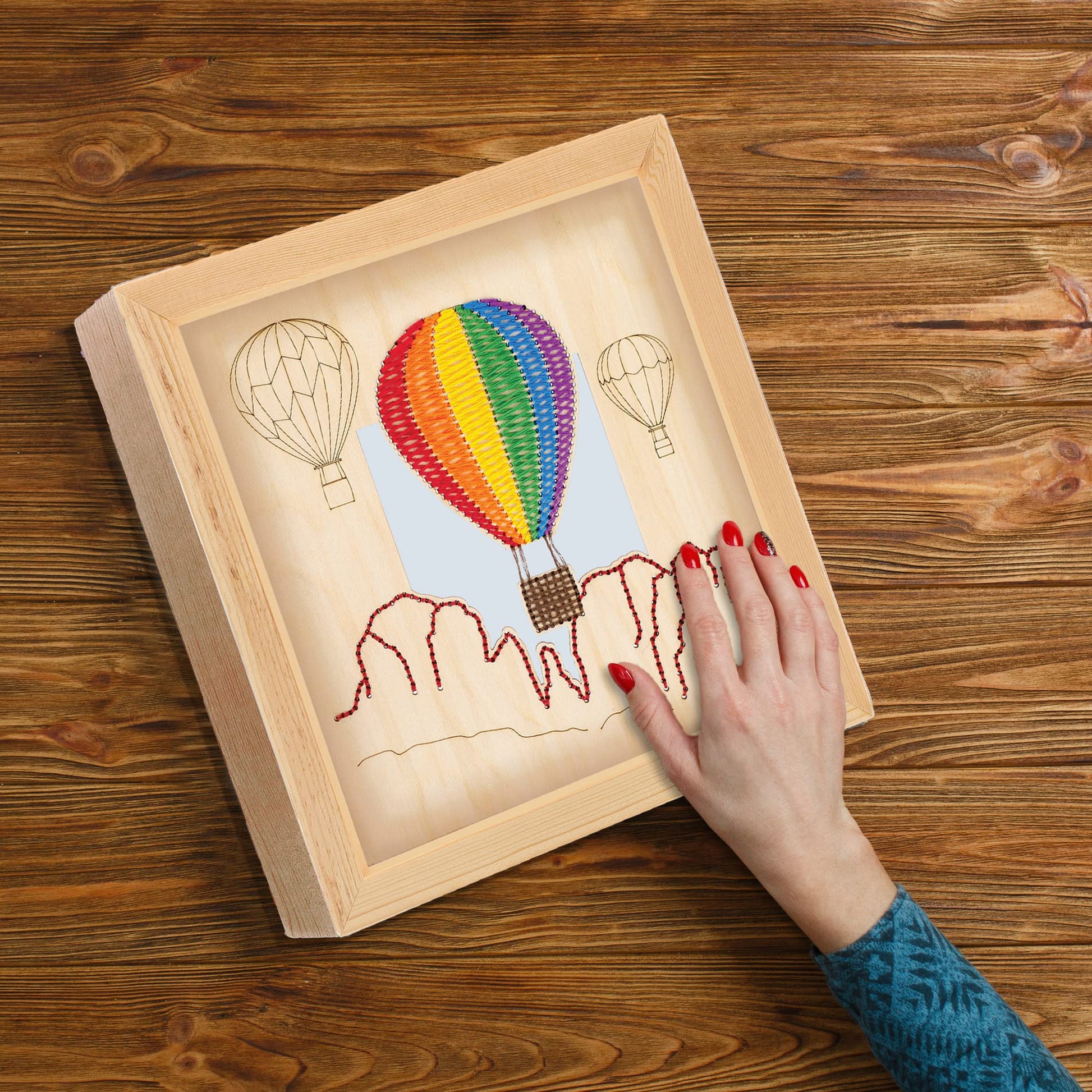 LEISURE ARTS Wood Stitched String Art Kit with Shadow Box Hot Air Balloon - Adult Or Kids Craft - Craft Kits for Teens String Art Kit for Adults 3D 3D