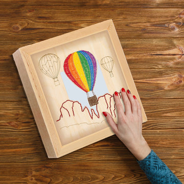LEISURE ARTS Wood Stitched String Art Kit with Shadow Box Hot Air Balloon - Adult Or Kids Craft - Craft Kits for Teens String Art Kit for Adults 3D 3D