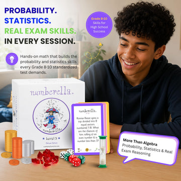 Numberella Deluxe Math Board Game - Level 3 | Ages 13-15, Grades 8-10 | Algebra, Geometry & Statistics | Middle School Math Game | Award-Winning STEM