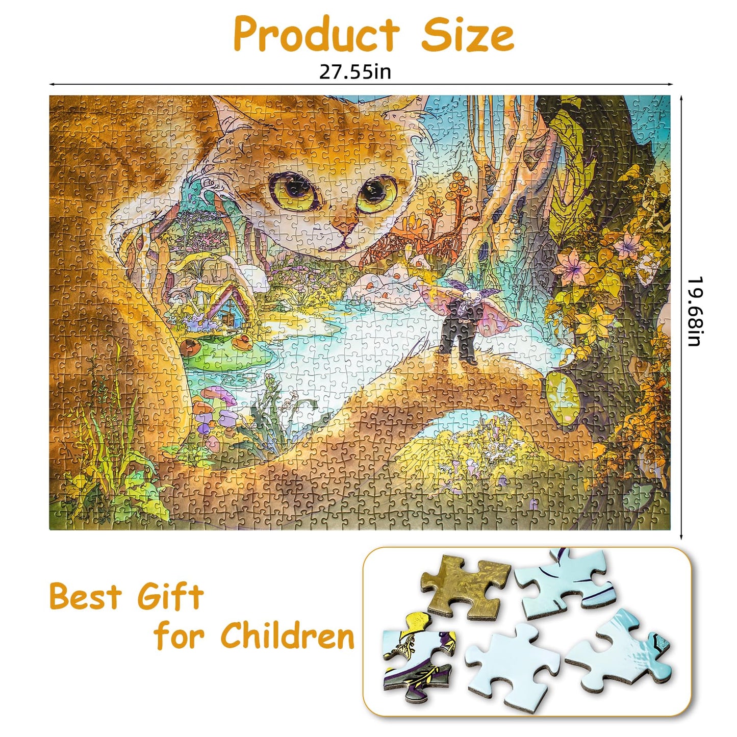 1000-Piece Fantasy Forest Cat Jigsaw Puzzle, Cats and Insects Band Puzzle for Adults Fun and Challenging Family Game Great Gift Idea, Finished Size is