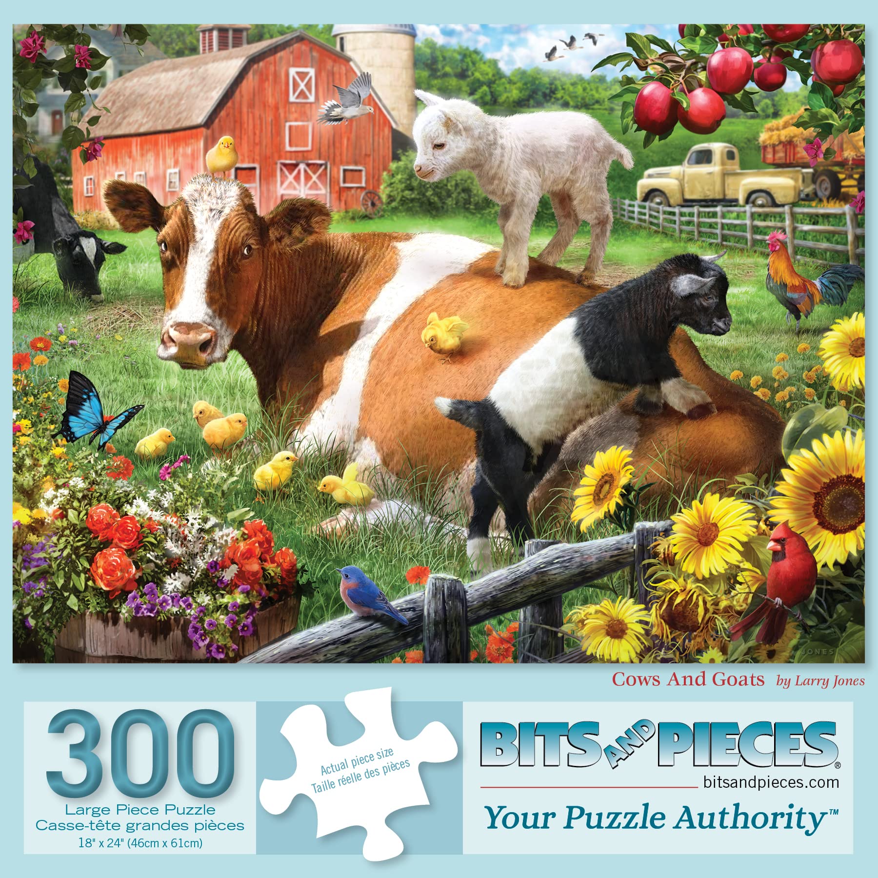 Bits and Pieces - Cow and Goats' Farm Jigsaw Puzzle for Adults - Vibrant Countryside Scene by Larry Jones (300 Piece Puzzle)