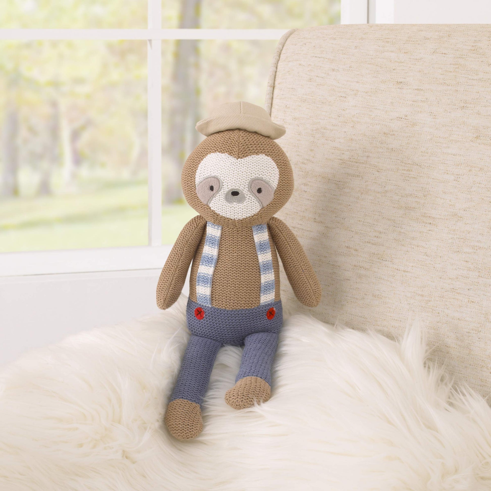 Cuddle Me Scottie The Sloth 12" Grey & Blue Knit Plush Stuffed Animal, Grey, Blue, Red, (3745008P)