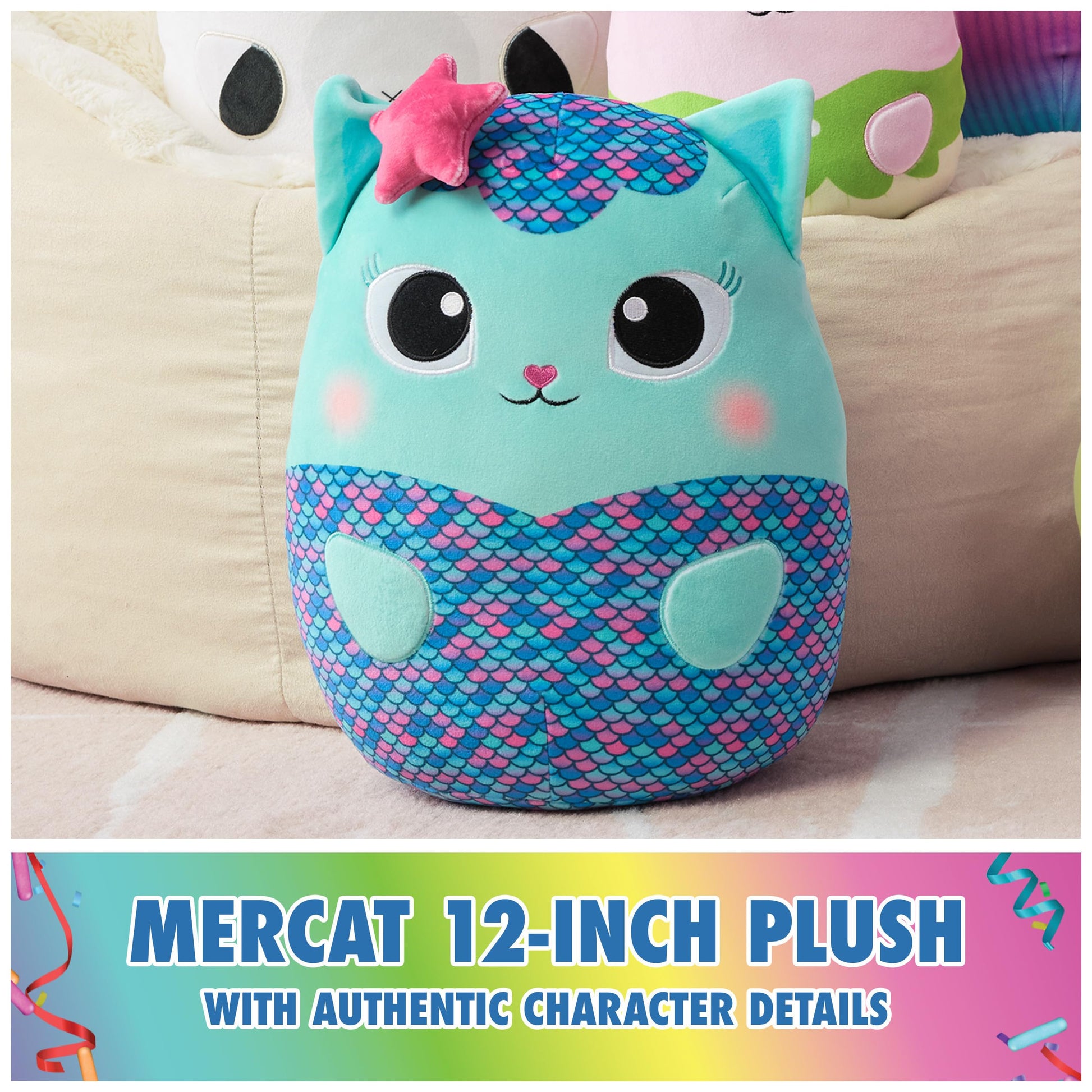 GUND Gabby’s Dollhouse Official Mercat Squishy Plush Toy, Cat Stuffed Animal, Squishy Toys for Ages 1 & Up, Blue, 12”