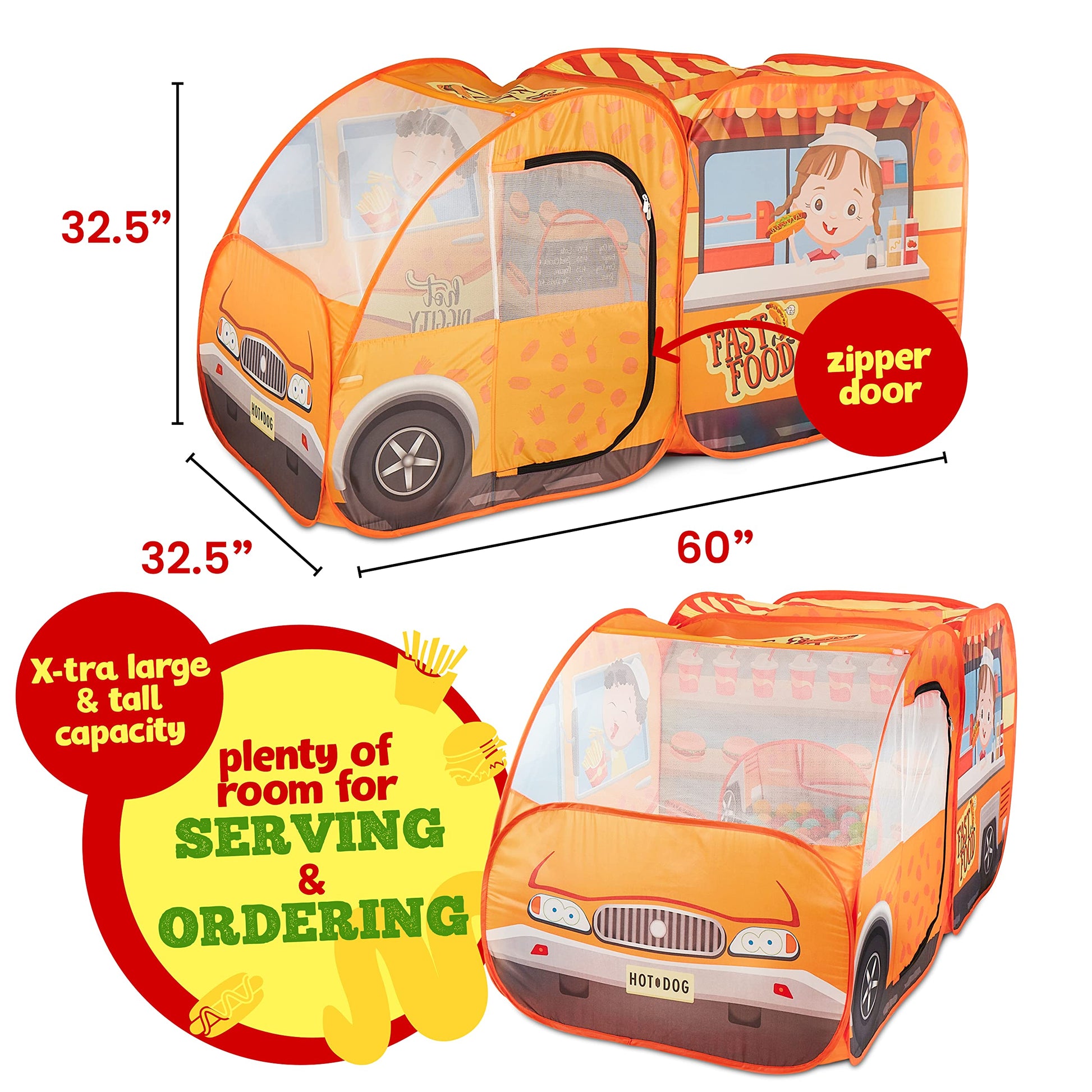 Kiddzery Food Truck Play Tent - 54 Pc. Food Set Pop Up Playhouse - Pretend Play Toys for Toddlers - Ball Pit Playset - Indoor & Outdoor Toy Tents