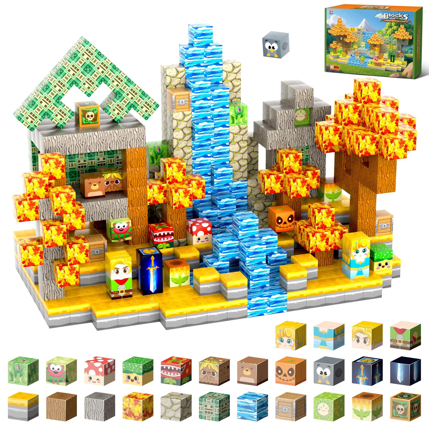 FXZYIXS Magnetic Blocks, 200-Piece Build Knight&Princess Magnet Game Set, Magnetic Tiles Building Blocks STEM Sensory Creative Toys Games for Toddler