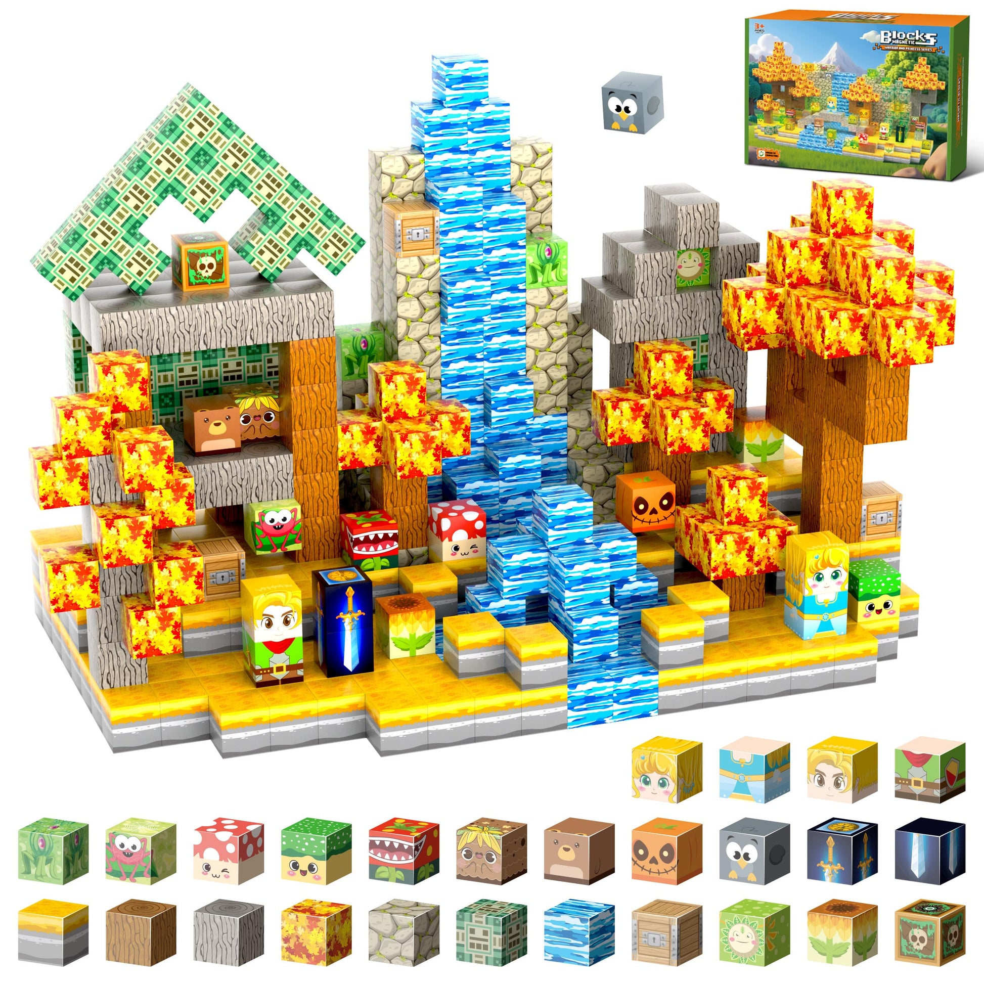 FXZYIXS Magnetic Blocks, 200-Piece Build Knight&Princess Magnet Game Set, Magnetic Tiles Building Blocks STEM Sensory Creative Toys Games for Toddler