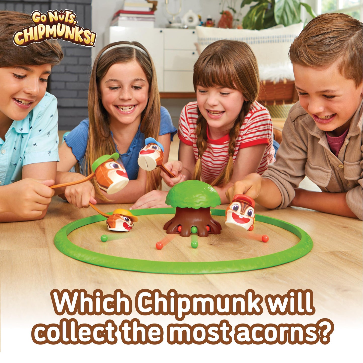 Go Nuts, Chipmunks! Acorn Collecting Family Game for Kids - Fast-Paced Marble Chase Board Game with Launcher Tree, Quick Setup and Easy to Play, Fun