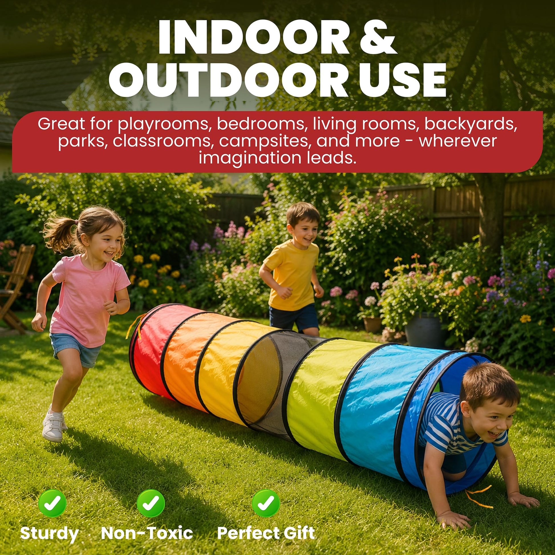Kids Tunnel Tent for Toddlers & Children - Pop Up Play Tunnel with Crawl Tube & Breathable Mesh Windows for Baby or Pet - Indoor & Outdoor Collapsible