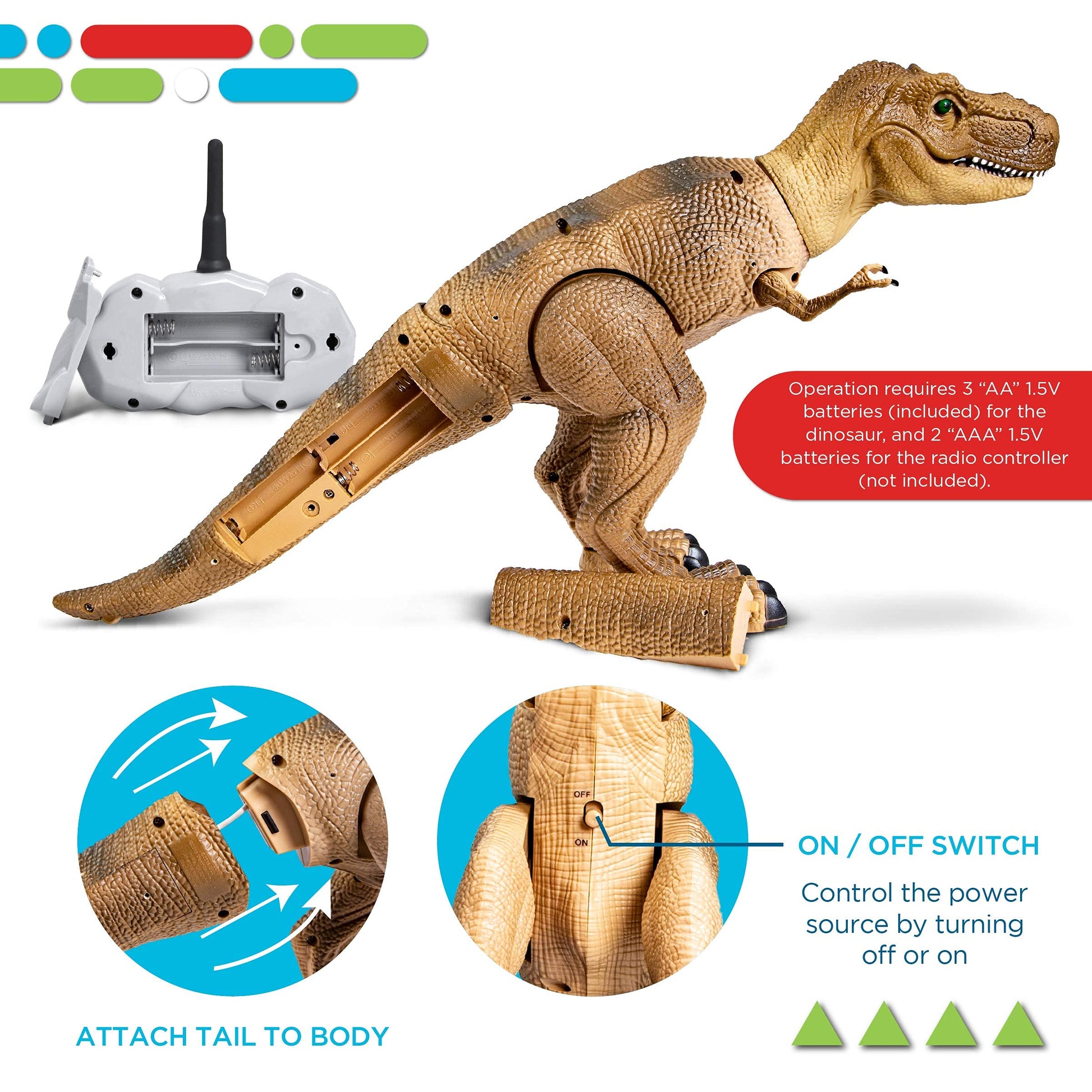 Discovery™ Remote Control T-Rex Dinosaur - Realistic Jurassic RC Action Figure with Walking Legs, Roaring Sounds, Chomping Mouth| Dinosaur Toys