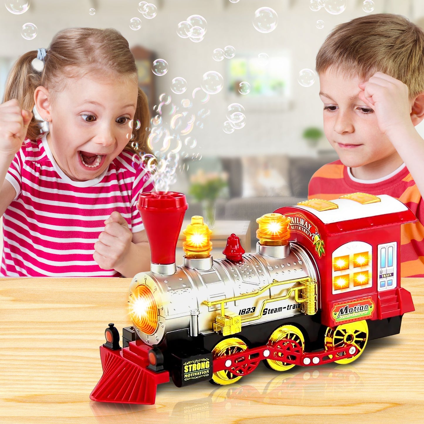 ArtCreativity Christmas Train Toy Bubble Machine for Kids, Bubble Blower Maker, Bubble Music Train for Kids with Lights & Sounds, Toddler Outdoor